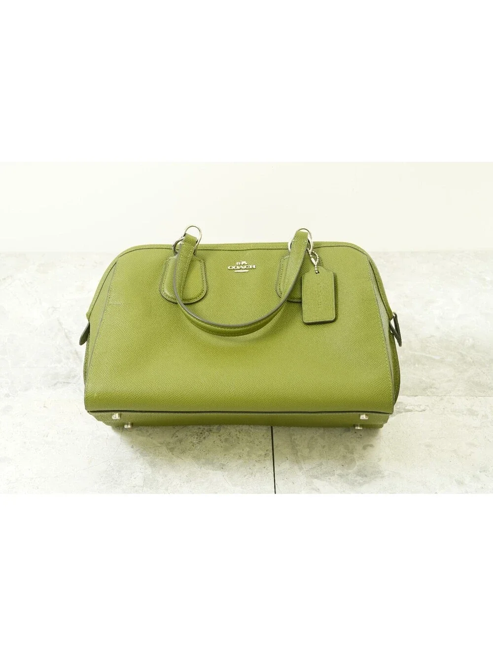 Coach Lillie Carryall 91493 Olive Green Crossgrain Leather Satchel Handbag COA